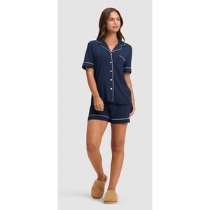 Cozy Earth Bamboo Pajama Set XXL Navy Button Top Shorts Soft Luxury